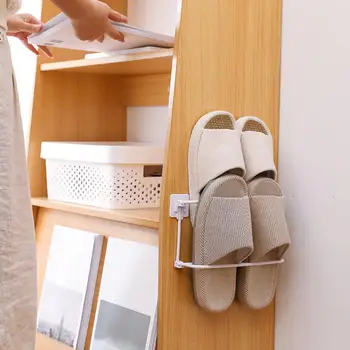 Вешалка для обуви Складная Вешалка для тапочек для ванной комнаты, Настенный Легкий доступ без перфорации, Компактный Органайзер для обуви