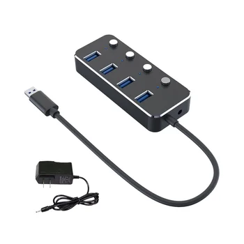 Адаптер питания USB 3.0, 4 порта, Концентратор-разветвитель из алюминиевого сплава, USB-концентратор 3.0, USB-мультирасширитель, кабельный концентратор длиной 1,2 м, Штепсельная вилка США A