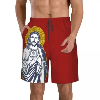 Мужские Пляжные шорты Mary And Jesus Для Фитнеса, Быстросохнущий Купальник, Забавные Уличные Забавные 3D Шорты