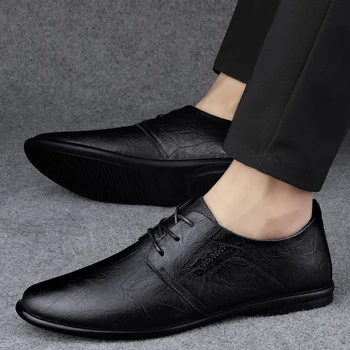 Мужская кожаная обувь, оксфорды на шнуровке, Модная мужская обувь из натуральной кожи в британском стиле с низким вырезом для отдыха, Официальная обувь для вечеринок, мужская обувь