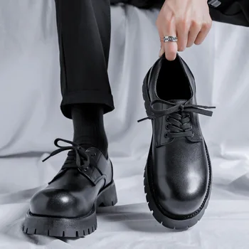 мужские повседневные деловые офисные вечерние модельные туфли-дерби на шнуровке черного цвета, обувь на платформе из натуральной кожи, джентльменские zapatos