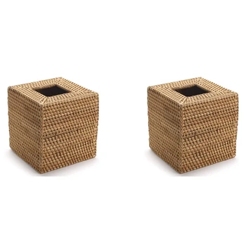 2-х квадратная крышка для коробки из ротанга, плетеный держатель для салфеток ручной работы, 5,7 X 5,7 X 5,7 дюйма, цвет дерева