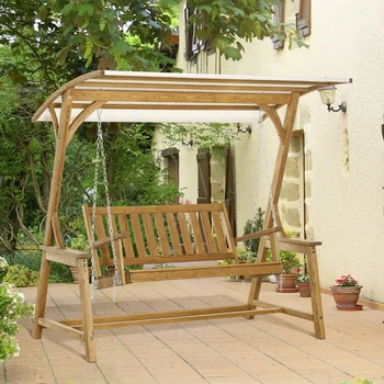 2-местное кресло-качели для патио с навесом и подвесными цепями, планер для деревянных качелей на крыльце, для сада, бассейна, заднего двора