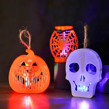 Фонарь на Хэллоуин, жуткие светодиодные фонари на Хэллоуин, тыквенный череп, паутина для украшения вечеринки в доме с привидениями, портативный Хэллоуин