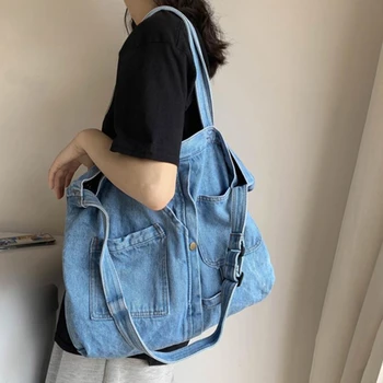 Джинсовые сумки через плечо Для женщин, повседневные джинсовые сумки, Дизайнерские женские роскошные сумки, Джинсовая сумка для покупок, синяя