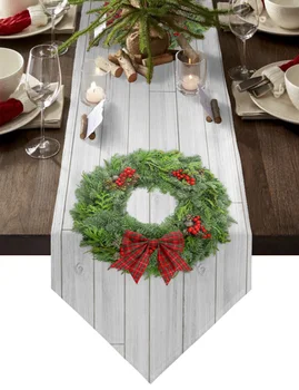 Рождественский венок из сосновых иголок, настольная дорожка из дерева, рождественская вечеринка, обеденный стол, настольная дорожка, салфетка, декор для домашнего кухонного стола