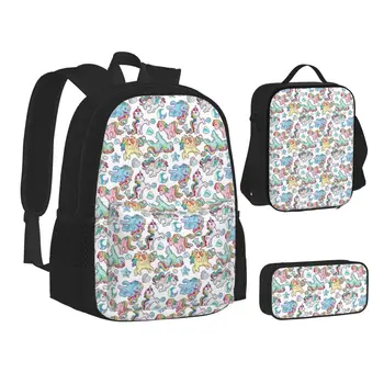 Рюкзаки Rainbow Ponys G1 Для мальчиков и девочек, сумка для книг, школьные сумки для студентов, мультяшный детский рюкзак, сумка для ланча, сумка для ручек, набор из трех предметов