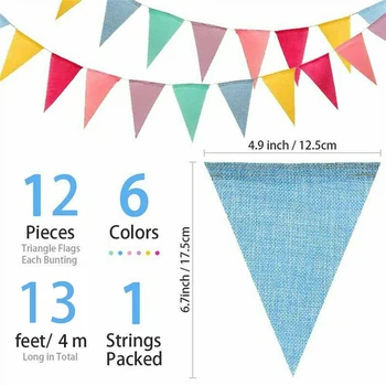 12 Флагов Красочный баннер на День рождения Треугольник из искусственной мешковины Уличная Овсянка Украшение для свадьбы в саду