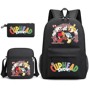 Harajuku Funny Game Cuphead Show, 3 шт./компл., рюкзак с принтом, школьная сумка для студентов, дорожный рюкзак для ноутбука, сумка через плечо, пенал