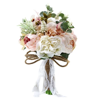 Букет из искусственных пионов и роз для невесты Свадебный букет подружки невесты ручной работы Шелковый букет невесты с цветком в руках
