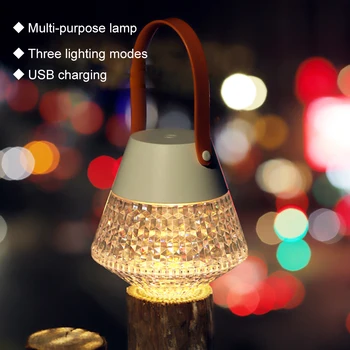 Многофункциональная лампа Camping Light Led Diamond Touch Прикроватная тумбочка для украшения столешницы на открытом воздухе Портативные Фонари Декор садового стола