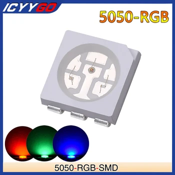 100шт 5050 RGB SMD/SMT светодиодный Чип PLCC-6 3-ЧИПОВЫЙ Супер яркий светильник PCB Высокого качества SMD LED ICYYGO