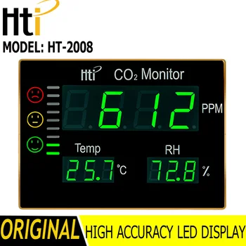 HTI Ручной/Настенный CO2 Монитор Для Монтажа на стену Детектор Двуокиси Углерода для Домашнего Тестирования Температуры и Влажности Воздуха в помещении 0 ~ 9999PPM