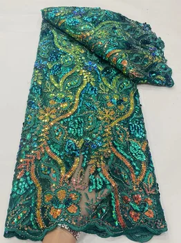 Высококачественная Роскошная Кружевная ткань, Африканский Тюль с вышивкой блестками, 5 Ярдов Свадебных платьев, Нигерийская Сетка, Французская Сетка.
