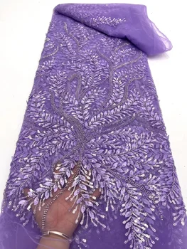 Африканская 3D кружевная ткань, тюль с блестками, Цветочная аппликация 2023, Высококачественная Французская сетка из бисера, Свадебная вечеринка, Нигерийская сетка
