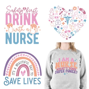 Новая медсестра Герои здравоохранения Заботливые Моющиеся наклейки Save Live Nurse Squad Утюг на переводах DTF Готов к печати для одежды