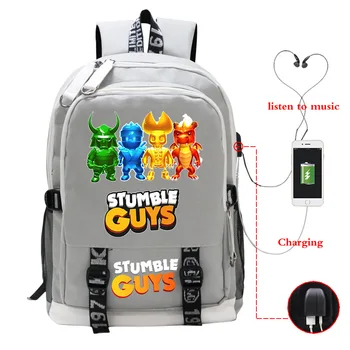 Новый рюкзак Stumble Guys для школьного ноутбука, ноутбука с USB-портом для зарядки, рюкзаки для подростков, сумки для мальчиков и девочек, сумки для книг с аниме, Mochila