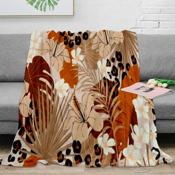 Леопардовые тропические листья, цветы Гибискуса, Фланелевое одеяло, Теплое Мягкое одеяло для дивана, Зимняя Простыня, Покрывало для кемпинга, Дорожное одеяло
