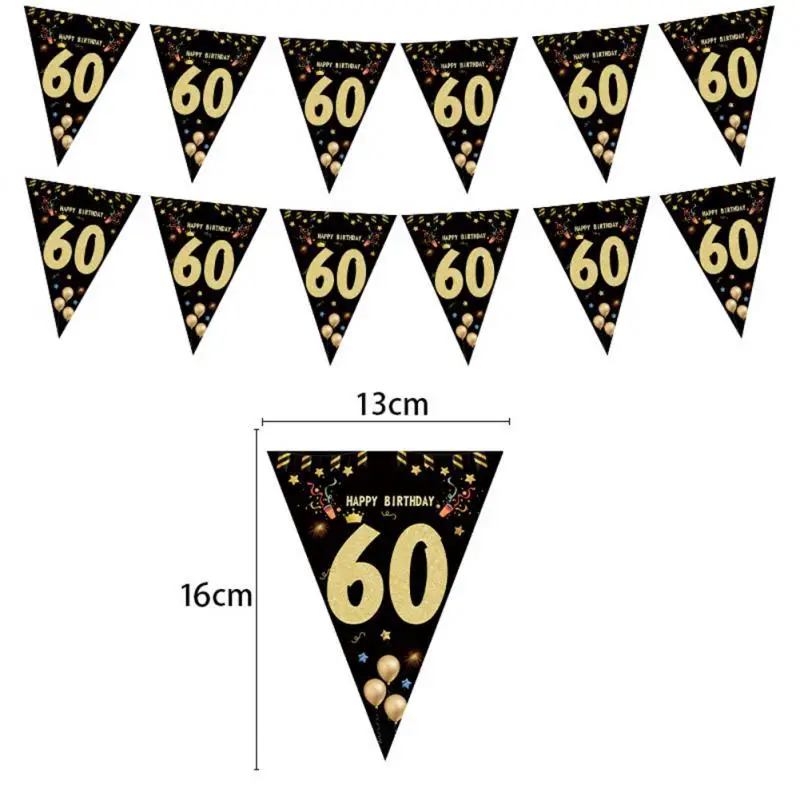 1 ~ 15ШТ 40 50 60-летний Бумажный баннер С Днем Рождения, украшения для вечеринки по случаю Дня рождения, Гирлянда для взрослых, Юбилейный День рождения, 30-40 лет, Черный - 2