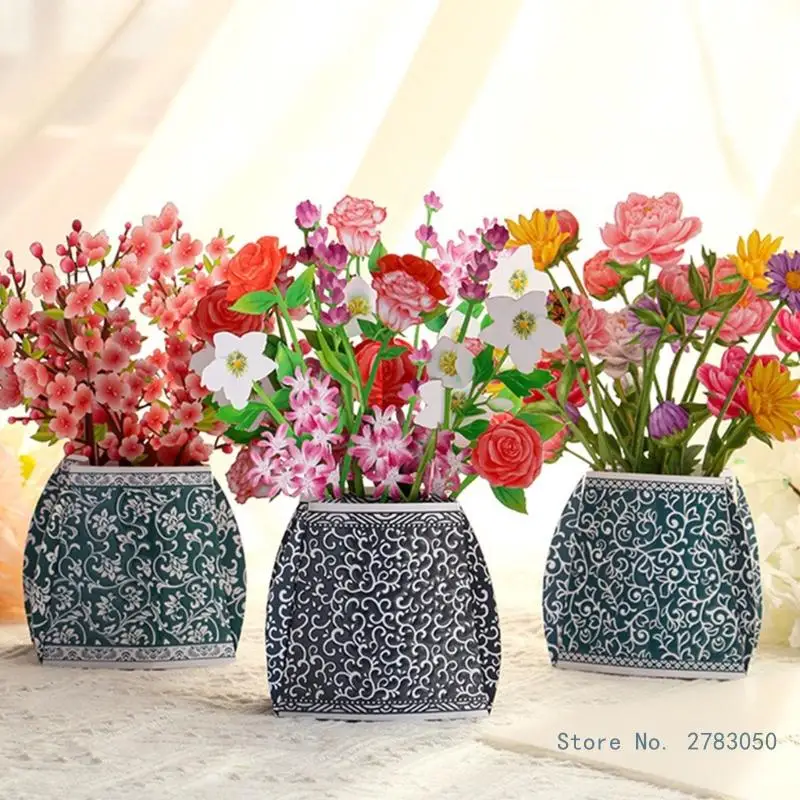 3D Всплывающая ваза для цветов Поздравительная открытка Многоцелевая открытка с благословением на День рождения, День матери, отца, Выпускной, Годовщину свадьбы - 0