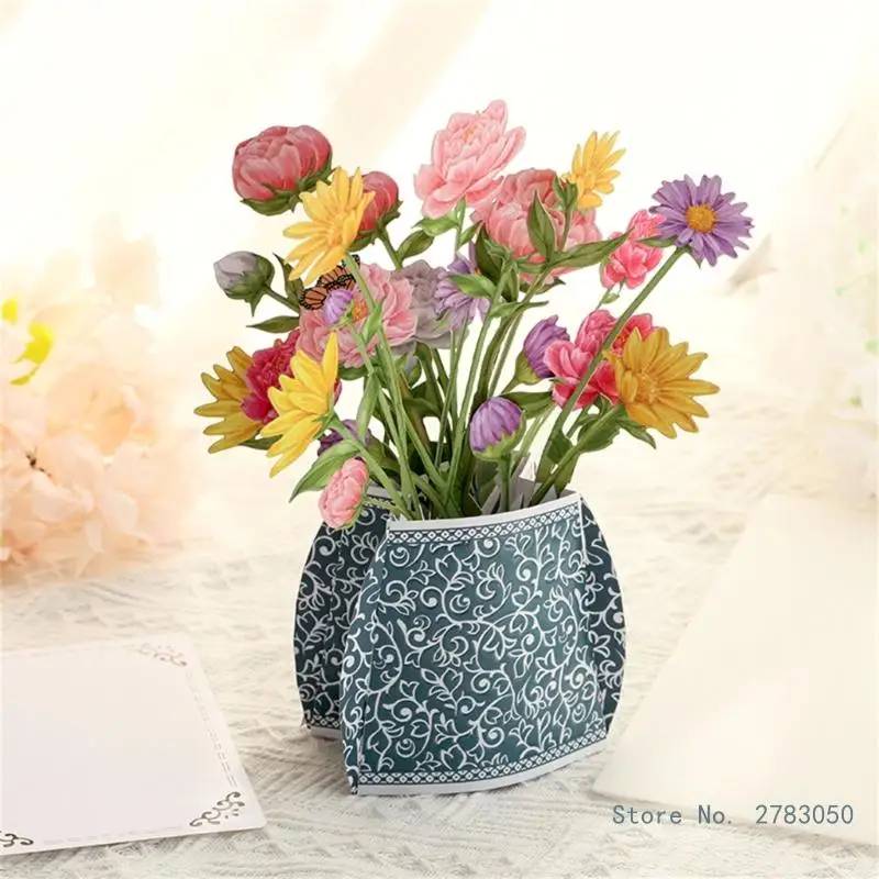 3D Всплывающая ваза для цветов Поздравительная открытка Многоцелевая открытка с благословением на День рождения, День матери, отца, Выпускной, Годовщину свадьбы - 1