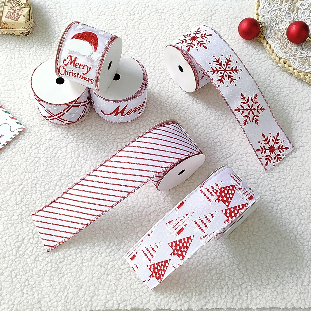 6ШТ Рождественской ленты, декор, Набивная упаковка из полиэстера, Рождественское рукоделие, шитье для дизайна ручной работы, Рождественские банты для волос, орнамент - 5