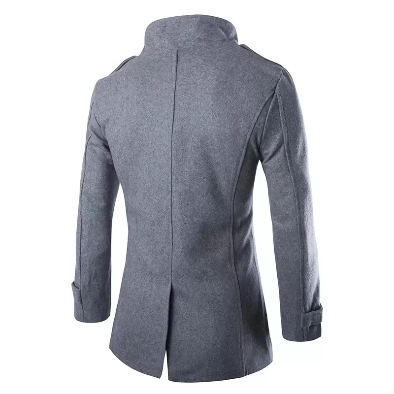 Mantel Mantel Panjang Pria Mantel Kacang Pria Musim Dingin Mantel Wol & Campuran Berkancing Dua Baris Pakaian Merek W01 - 3
