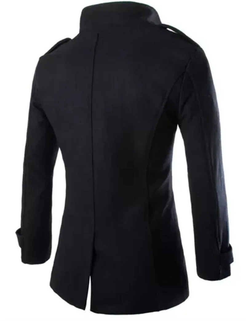 Mantel Mantel Panjang Pria Mantel Kacang Pria Musim Dingin Mantel Wol & Campuran Berkancing Dua Baris Pakaian Merek W01 - 4
