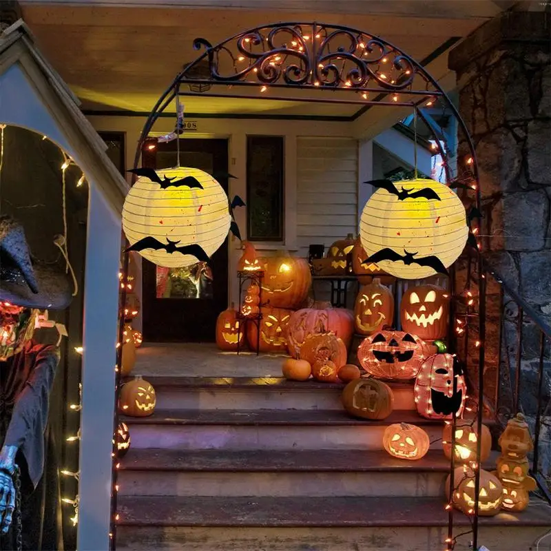 Бумажные фонарики на Хэллоуин с летучими мышами Жуткий декор на Хэллоуин Светодиодные фонари 9,84-дюймовые Белые бумажные фонарики с пятнами Крови Дизайн - 2