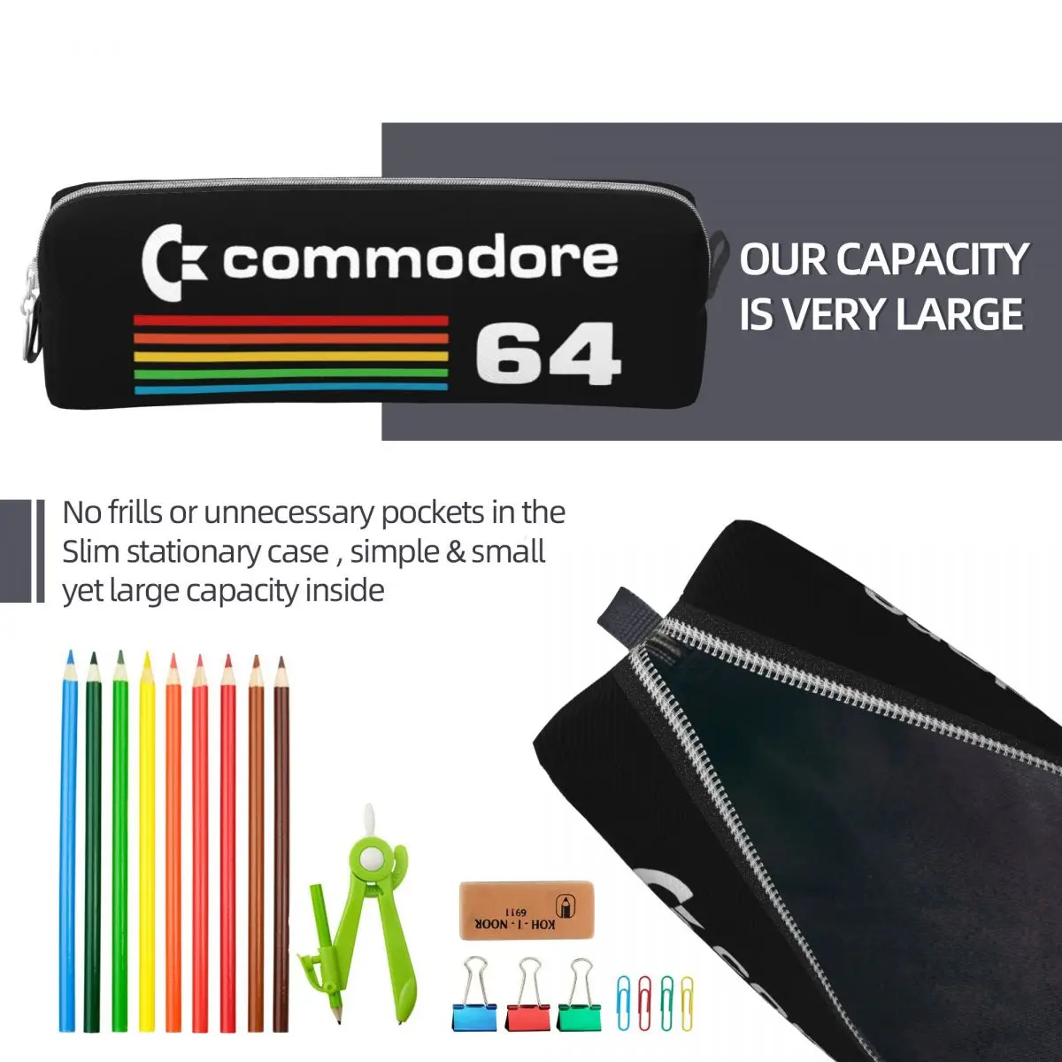 Винтажные компьютерные пеналы Commodore 64, клавиатура, чехол для карандашей, ручка для девочек, мальчиков, большая сумка, школьные принадлежности, подарки, аксессуары - 5