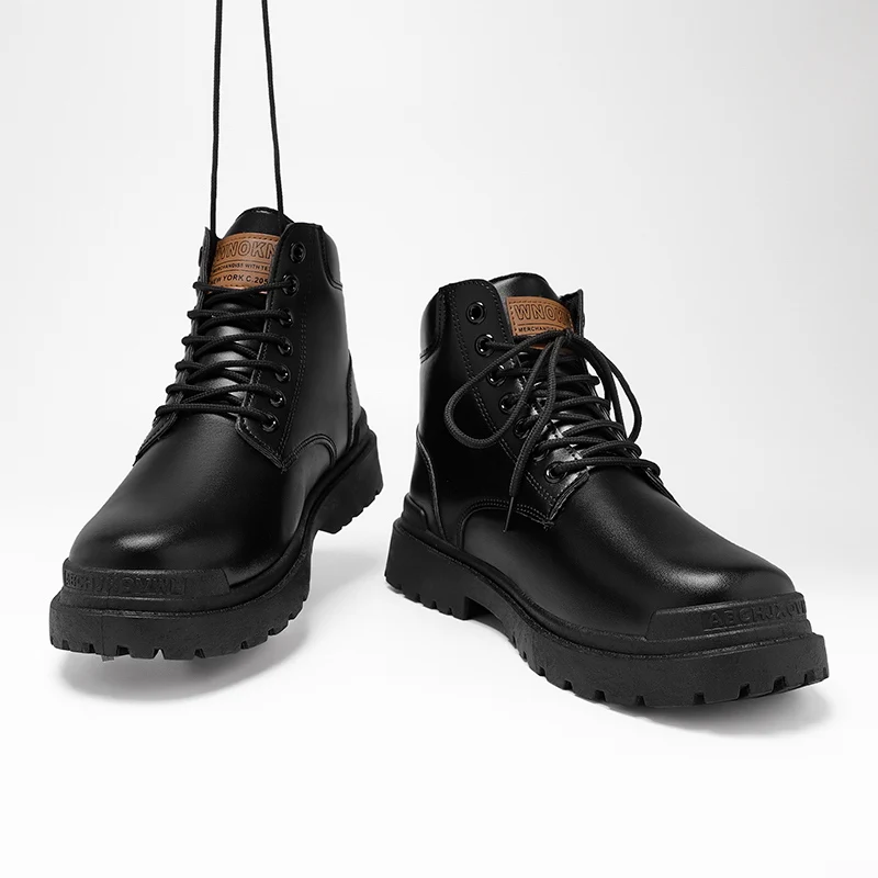 Высокие ботинки Мужская кожаная обувь Модные уличные мотоциклетные военные ботинки Мужские зимние тактические ботинки на шнуровке - 2
