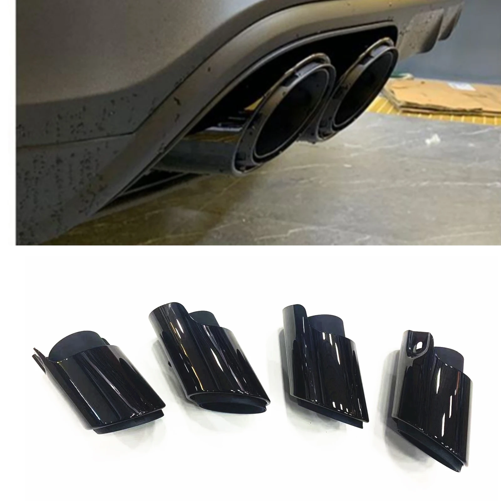 Для двигателя Porsche Macan S 3.0L 2014-2023 Черный Комплект наконечников выхлопной трубы заднего глушителя - 0