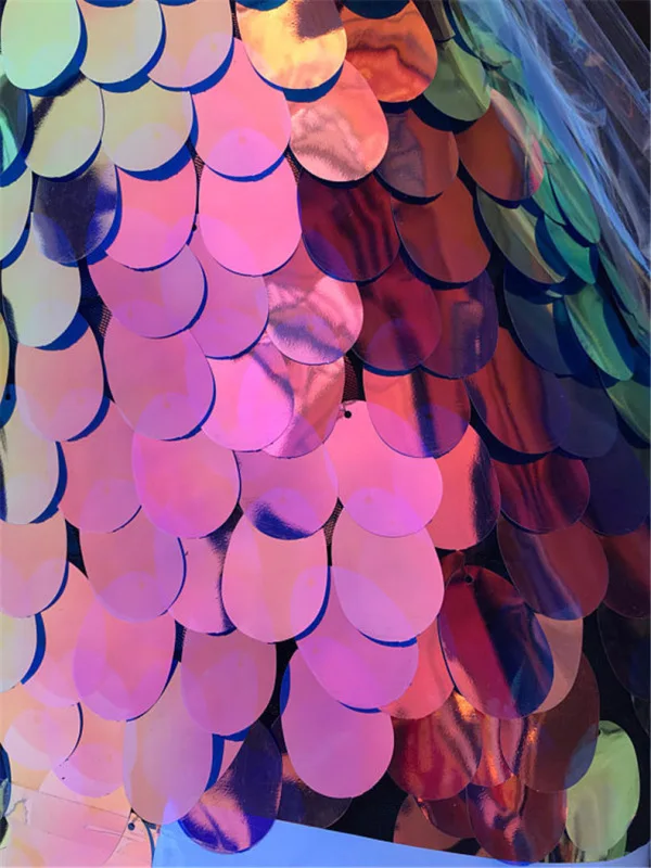 Зашифрованная Версия 40 мм Овальная Рыбья Чешуя Из Бисера Листовая Ткань Русалка Ткань С Блестками Высококачественное Платье Дизайнер DIY Швейный Материал Ткань - 3
