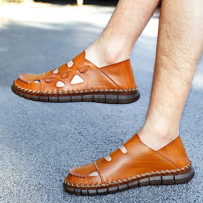 Летние дышащие модные повседневные простые удобные полые мужские сандалии - 1