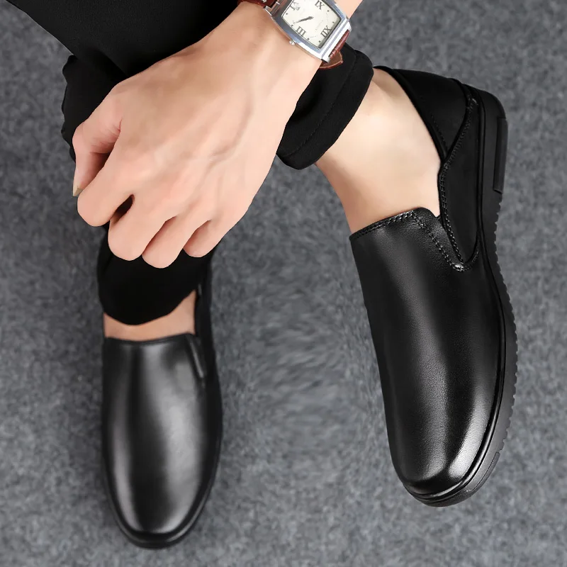 Мужская Повседневная обувь без шнуровки из Мягкой Резины, черная Обувь из натуральной Кожи, Мужская Повседневная Кожаная Обувь Без шнуровки с круглым носком, мужские мокасины - 2