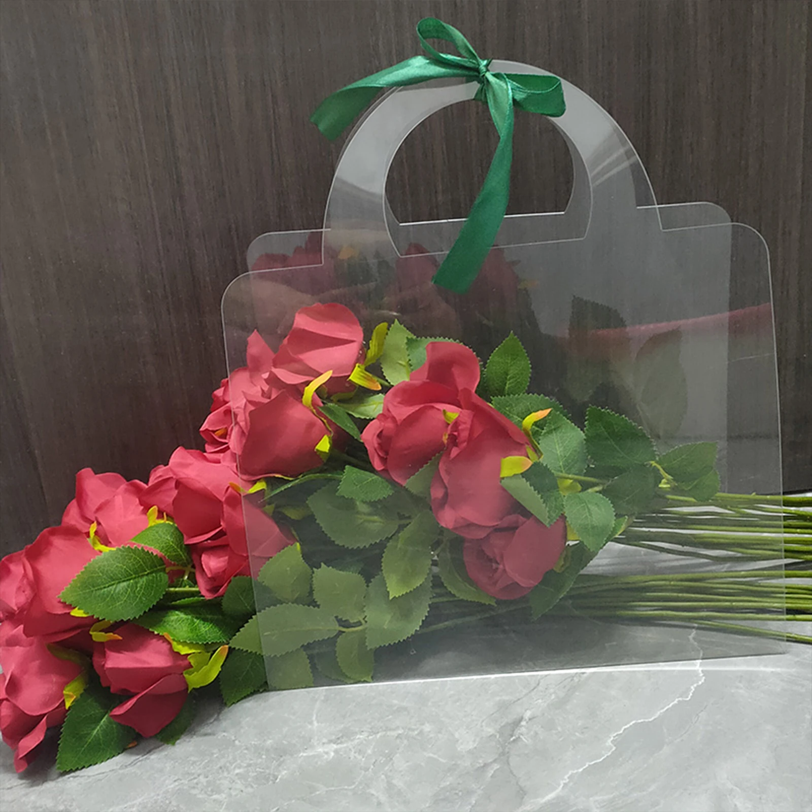 Прозрачная коробка для цветов с ручкой, Портативные пакеты для упаковки цветов, Подарочный контейнер, Сумочка для свадебной упаковки роз, подарочная коробка для вечеринки - 0