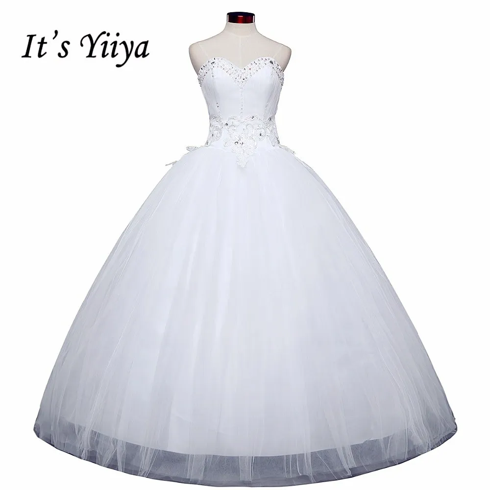 Распродажа дешевое белое свадебное платье Без бретелек, Расшитое бисером, расшитое кристаллами, Бальное платье принцессы длиной до пола, Vestidos De Novia H39 - 0