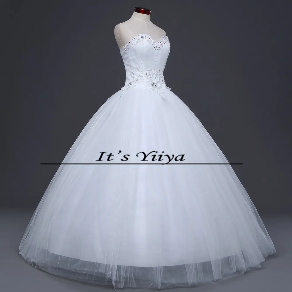Распродажа дешевое белое свадебное платье Без бретелек, Расшитое бисером, расшитое кристаллами, Бальное платье принцессы длиной до пола, Vestidos De Novia H39 - 1