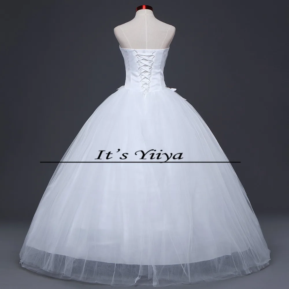 Распродажа дешевое белое свадебное платье Без бретелек, Расшитое бисером, расшитое кристаллами, Бальное платье принцессы длиной до пола, Vestidos De Novia H39 - 2