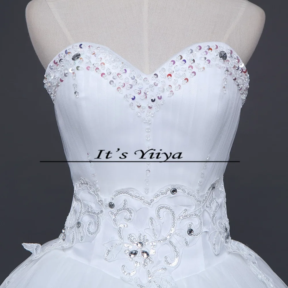 Распродажа дешевое белое свадебное платье Без бретелек, Расшитое бисером, расшитое кристаллами, Бальное платье принцессы длиной до пола, Vestidos De Novia H39 - 3