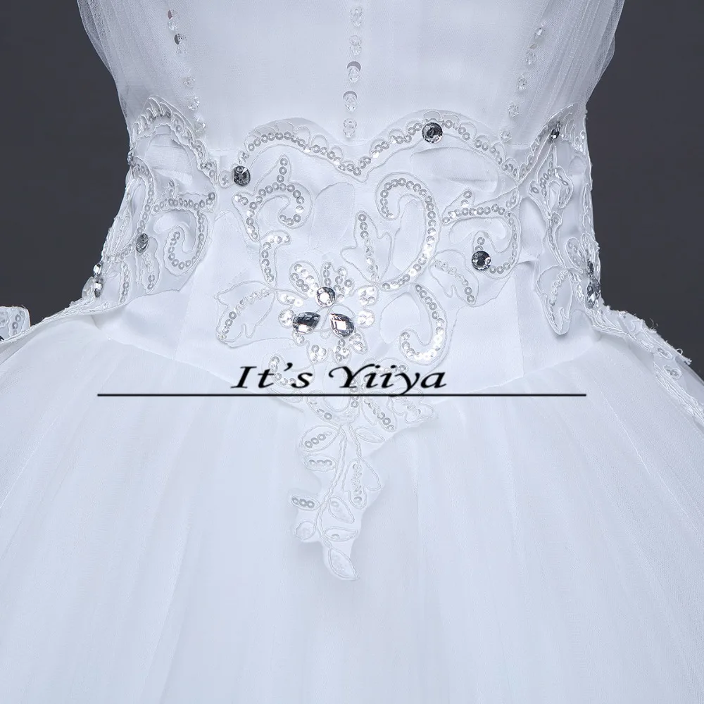 Распродажа дешевое белое свадебное платье Без бретелек, Расшитое бисером, расшитое кристаллами, Бальное платье принцессы длиной до пола, Vestidos De Novia H39 - 4