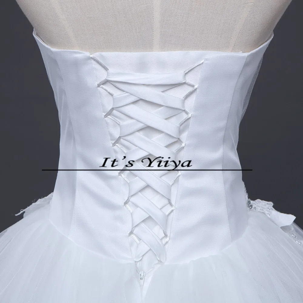 Распродажа дешевое белое свадебное платье Без бретелек, Расшитое бисером, расшитое кристаллами, Бальное платье принцессы длиной до пола, Vestidos De Novia H39 - 5