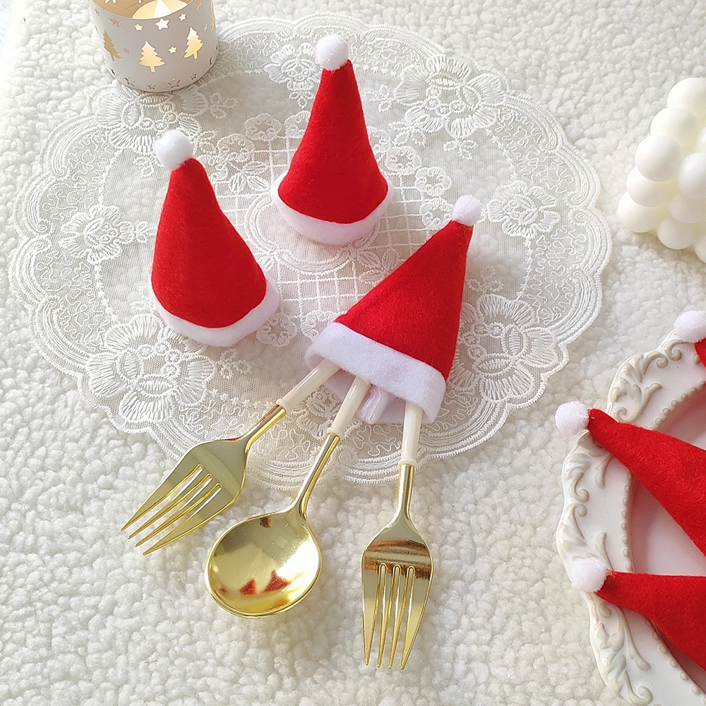 Рождественские мини-шляпы, кепки, ножи, вилки, чехол для кармана, сумка для столовых приборов, украшение для вечеринки с Новым годом, 10 шт. - 2