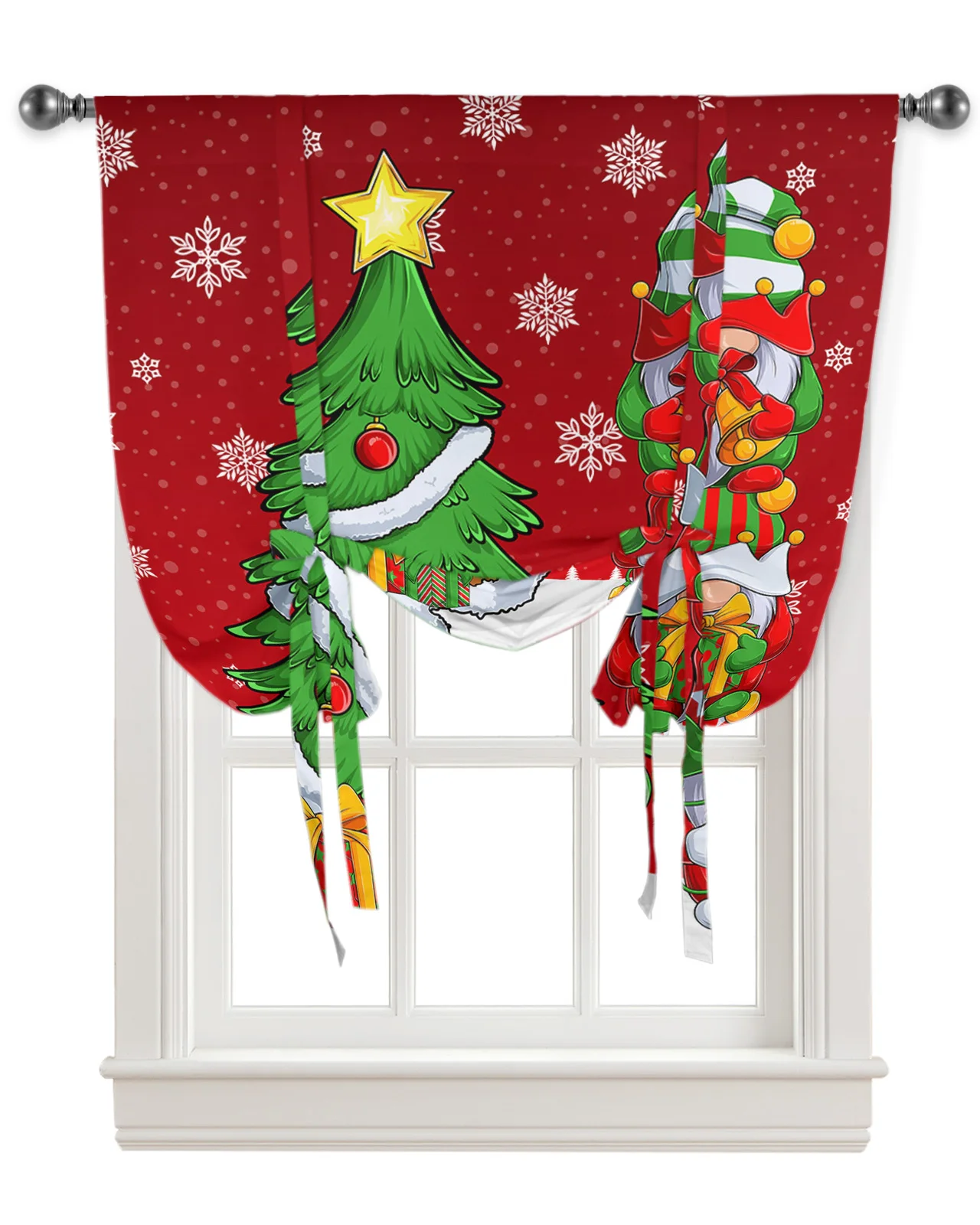 Рождественский Гном Со Снежинкой на рукаве, Оконная Занавеска для гостиной, домашнего декора, Балкона, Кафе, кухни, Римская короткая занавеска на завязках - 1