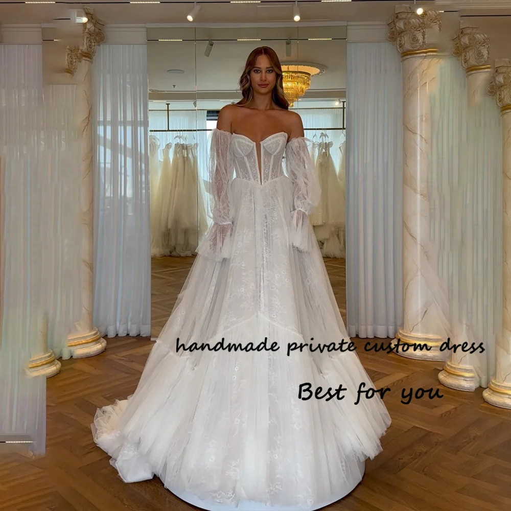 Роскошные свадебные платья принцессы из тюля с кружевным корсетом, платье невесты трапециевидной формы длиной 2023, Современные свадебные платья на заказ - 0
