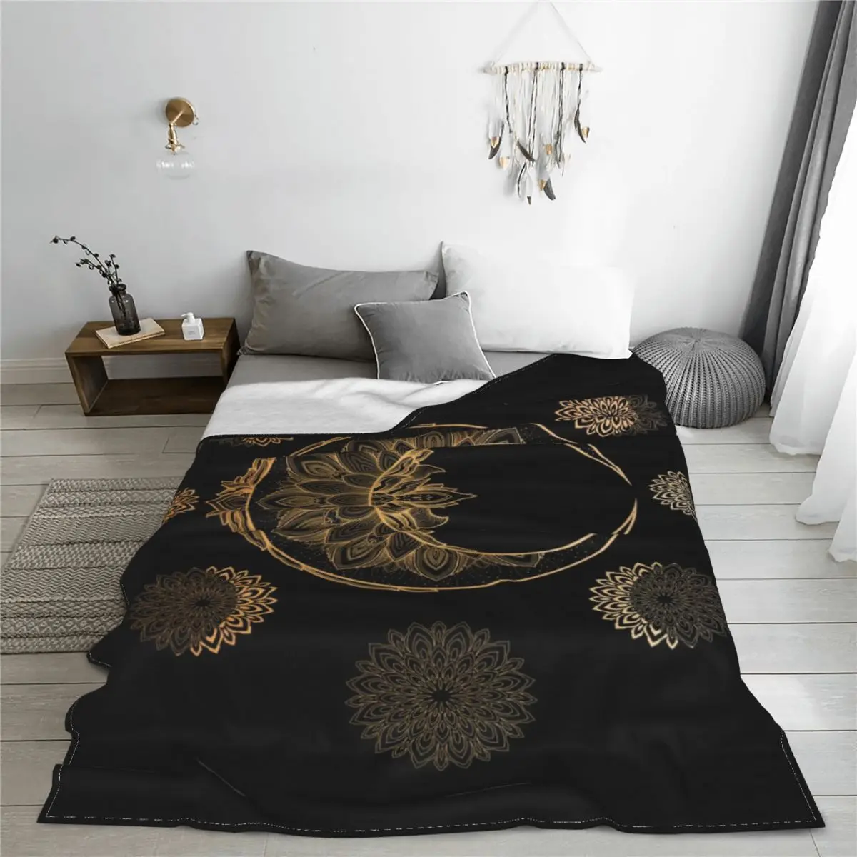 Ультрамягкое одеяло из микрофлиса GOLDEN CRESCENT MOON, настраиваемое удобное одеяло для защиты от наполнения спальни - 3