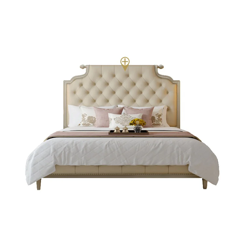 Французская легкая Роскошная Современная простая королевская кровать из массива вишневого дерева, Кремовая кровать Wind Princess, Мягкая упаковка, свадебная кровать - 0