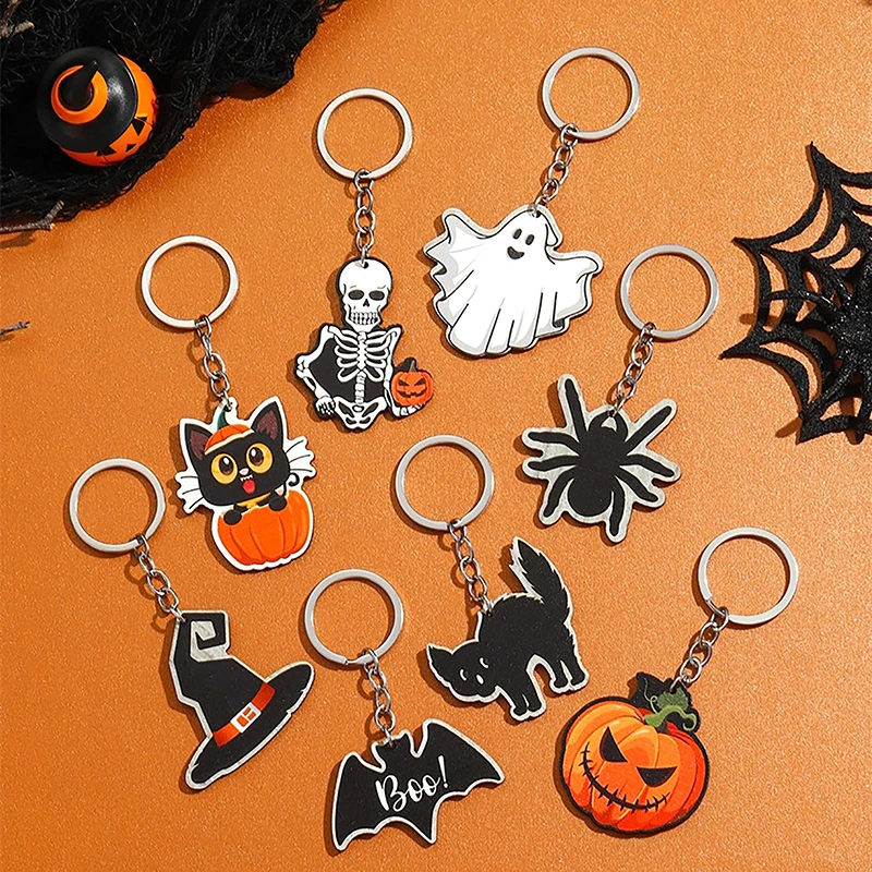 Хэллоуин деревянный автомобильный брелок тыква призрак паук Летучая мышь скелет кулон кошка, ведьма, шляпа, кольцо для ключей рюкзак сумка подвески подарок партии - 0