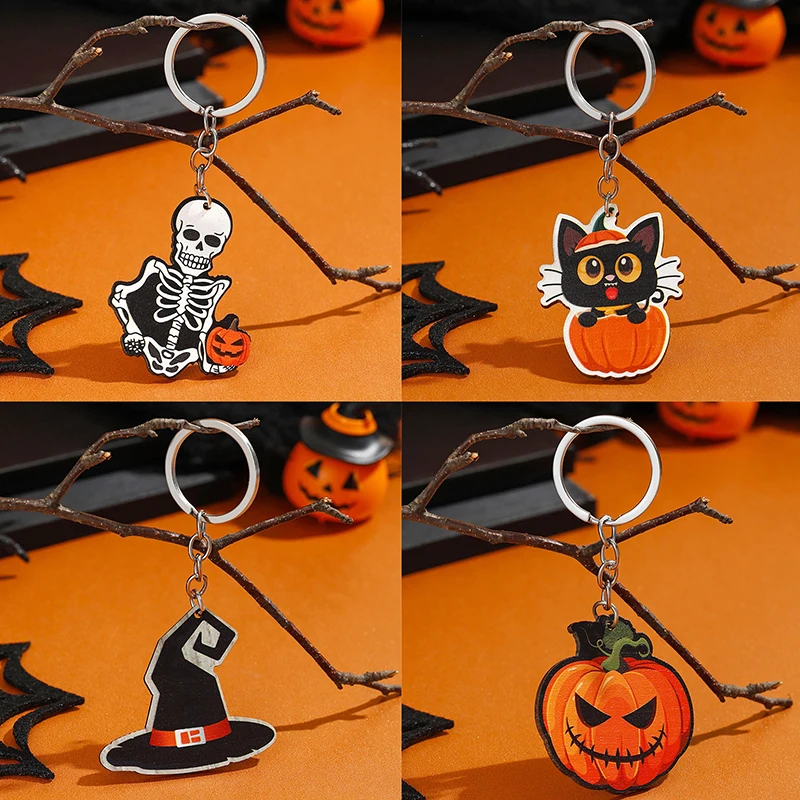 Хэллоуин деревянный автомобильный брелок тыква призрак паук Летучая мышь скелет кулон кошка, ведьма, шляпа, кольцо для ключей рюкзак сумка подвески подарок партии - 4