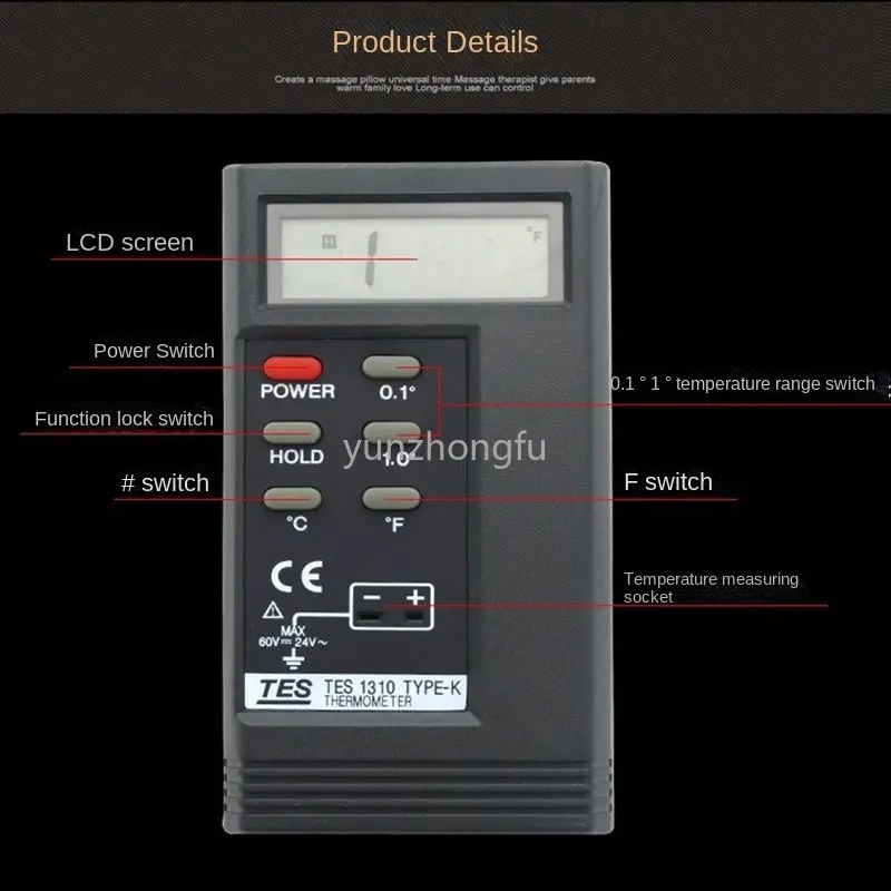 Цифровой дисплей Taishi TES-1310, цифровой термометр, контактный термометр, K-термометр - 3